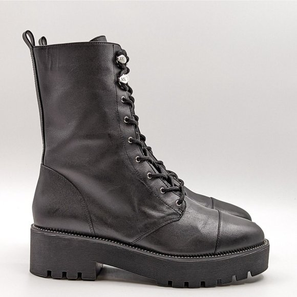 Michael Kors Women Bryce Platform Black Leather Lace Combat Boots US 9.5 M NEW - Picture 5 of 10